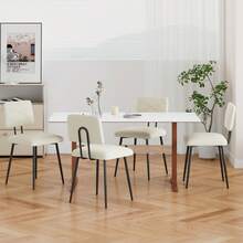 Dining Chairs Set Of 2, Modern Upholstered Dining Room Chairs With PU Leather Padded Seat, Armless Kitchen Chairs With Curved Backrest And Solid Wood Legs For Dining Room, Kitchen, Apartment - 米色 - 查看 10