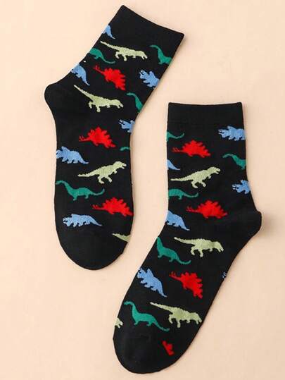 1双男士卡通恐龙撞色设计船袜，创意时尚高品质袜子，适合节日和送礼，轻薄透气吸湿，春、夏、秋季休闲运动皆宜。