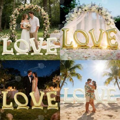 4pcs/Set Standing "LOVE" Balloons, Platinum/Ivory, Suitable For Valentine's Day, Engagement Ceremony, Wedding Anniversary, Mother's Day, Birthday Celebration Decoration, Wedding Season Theme Party Atmosphere Decor.