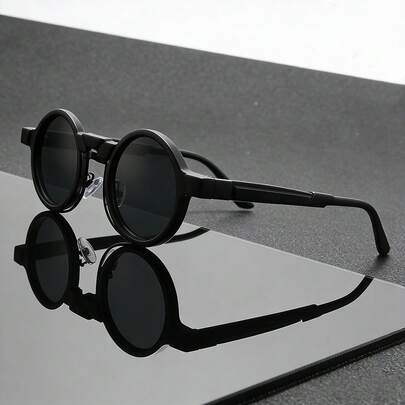 1 par de gafas de moda con montura redonda y negra minimalista, anti-ultravioleta, estilo steampunk, perfectas para la fotografía callejera