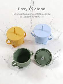 1pc Baby Silicone Material Cute Footprint Bottom Grip Dual-Ear Straw Cup, Suitable For Everyday Baby Drinking - Multicolor - View 9