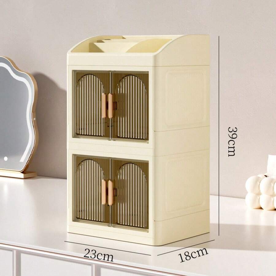 New Foldable Makeup Box, Cosmetic Storage Box, Drawer-Style Desktop Storage Cabinet, Dressing Table Storage Box, Large Capacity, Ideal Gift For Halloween And Thanksgiving. - Mơ 2 lớp - Xem 1