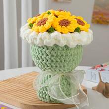 Crochet Knitted Flower Arrangement, Soft Plush Yarn Flowers, Cute Animal Accents, Ideal Gift For All June Celebrations - 綠色向日葵 - 查看 8