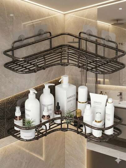 角落淋浴架 - 防锈壁挂式浴室储物架，非常适合放置洗发水、爽肤水和化妆品。