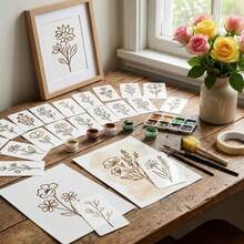 50件/套 花卉系列 DIY绘画模板套装 可重复使用镂空绘画模板 PET材质 可水洗 墙面艺术模板 卡片制作 - 多色 - 查看 3