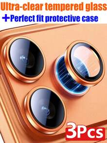 Alloy Orange Metal Ring With Tempered Glass 3pcs Camera Lens Protector Compatible With Iphone 17 Pro/17 Pro Max Anti-Scratch Compatible With Iphone 17 Pro/17 Pro Max Camera 9H+ Hardness Easy Installation Spring Gift Birthday Anniversary - Orange - View 13