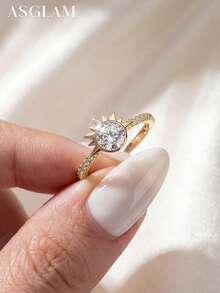 1枚时尚立方氧化锆戒指，女士珠宝，925纯银基础款单枚戒指，精致珠宝，适合女孩生日、舞会等场合的礼物 - 款式1 - 查看 2