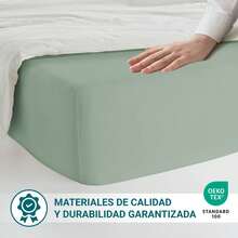 Ecommerc3 Fitted Sheet, Cotton, For Beds From 80 To 200 Cm, Elasticated Perimeter, Wide Variety Of Colors - Green - View 3