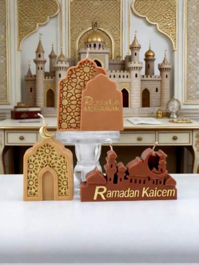 Khuôn nến Ramadan Kareem tự làm, khuôn xà phòng hình vòm nhà thờ Hồi giáo, chi tiết trăng lưỡi liềm, khuôn nến thủ công trang trí bàn Eid.