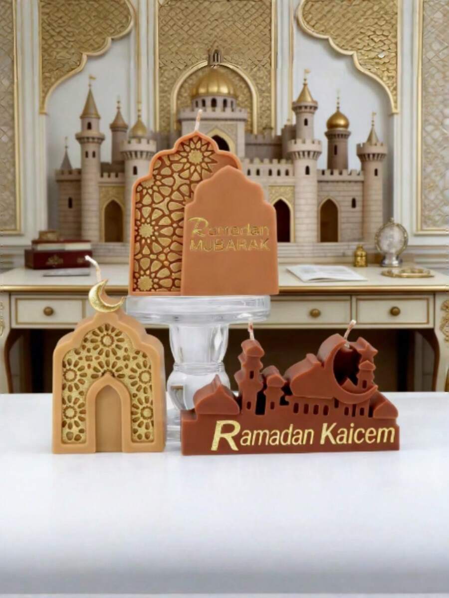 Molde de vela de bendición de Ramadán hecho a mano, molde de jabón en forma de arco de mezquita islámica y luna, vela hecha a mano, decoración de escritorio para Eid Al-Fitr