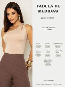 Blusa Feminina Nula Manga Um Ombro Elegante Festa Regata Nude Bege - Bege - Visão 5