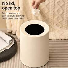 Minimalist Nordic Style Beige Large Capacity Trash Can, Suitable For Home, Living Room, Bedroom, Bathroom And Toilet. Double-Layer Storage Design, Thickened Plastic Material, Suitable For High-End Aesthetic Trash Can In Kitchen And Office. Mother's Day Celebration - White - View 3