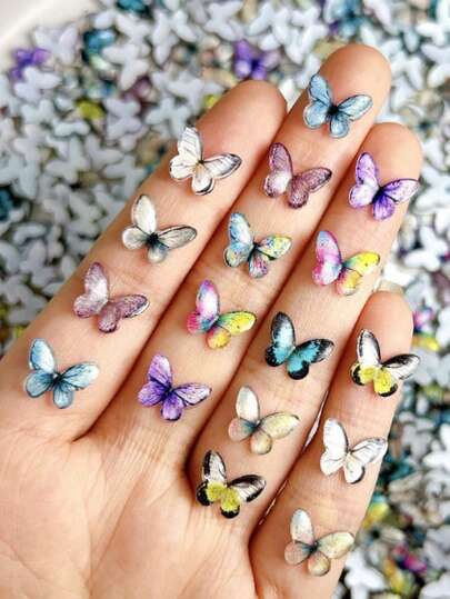 50pcs Iridescent Butterfly Series Resin Decorations - Flat-Back Resin Nail Art Charms For DIY Phone Cases, Earrings, Hair Clips, Nails, And Craft Gift Accessories