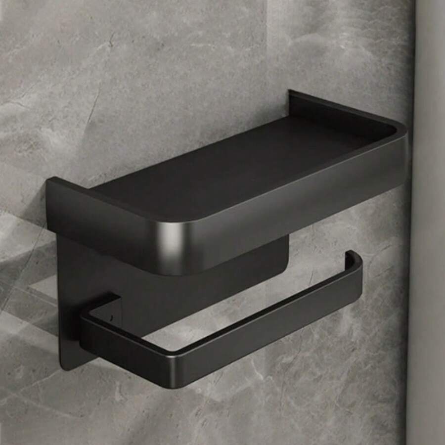 Wall-Mounted Toilet Paper Holder With Storage Shelf - Can Be Installed Using Adhesive Or Screws Without Drilling Holes. Suitable For Storing Toilet Paper And Placing Mobile Phones. Bathroom Decor - Multicolor - View 1