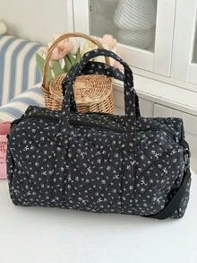 Bolsa de Viagem Acolchoada com Estampa Floral, Grande Capacidade, Bolsa de Mão, Bolsa de Mãe, Alça de Ombro Destacável, Bolsa de Bagagem Lavável, Suprimentos para Quarto e Dormitório - Multicolorido - Visão 10