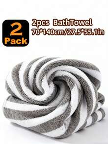 4pcs Oversized Striped Coral Bath Towel Set - Ultra-Soft, Quick-Drying, Luxurious For Home, Gym, Spa, 55x27 Inches, Bohemian Style, Multi-Color - Xám - Xem 7