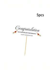 5Pcs Graduation Cake Decorations | Graduation Party Decor For High School/University Graduations Happy Graduation Paper Cake Topper - Graduation Cake Decoration - View 12