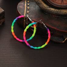 A Pair Of Women's Colorful Bohemian Braided Heart-Shaped Hoop Earrings - Vibrant Multi-Color, Suitable For All Seasons, Ideal For Daily Wear And Gift-Giving, Unique Earrings - 多色-1 - 查看 5