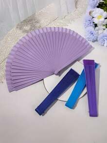 1把复古手工折叠扇，实木材质，舞蹈表演道具，婚礼派对家居装饰 - 彩色 - 查看 2