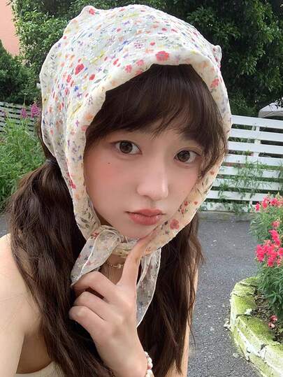 1pc French Retro Floral Headband, Countryside Style Bandana, Triangular Scarf For Sun Protection, Beach Accessory Summer Hair Accessories Beach Vacay Hair Bands