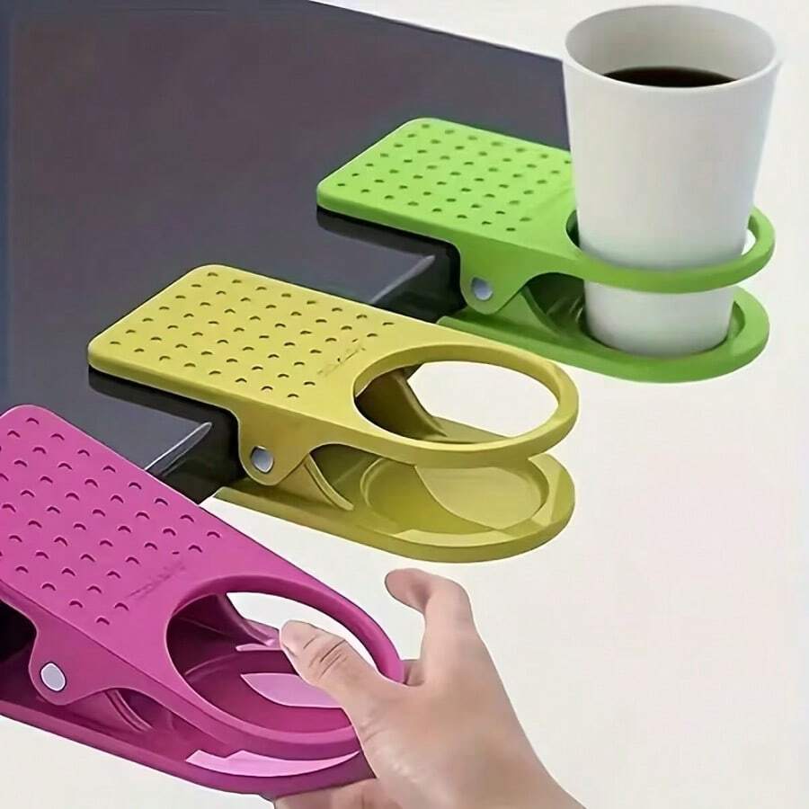 1 pieza Soporte de taza de borde de escritorio creativo, práctico clip de taza lateral de escritorio, soporte de taza de té de escritorio de oficina, regalo de oficina práctico, color aleatorio - A - Ver 1