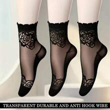 5 Pairs Women's Solid Black & Beige Thin Breathable Polka Dot Socks, Versatile Casual Everyday Wear, Spring/Summer - Multicolor - View 5