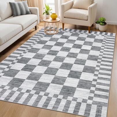 Modern Checkered Print Geometric Living Room Rug Large Size Washable Soft Non-Slip Ultra-Thin Foldable For Dining Room Living Room Bedroom Office Game Room Laundry Room