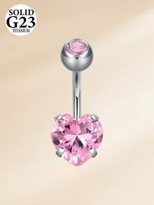 14G钛合金肚脐环 - 粉色圆形锆石肚脐环，女士款，锆石心形蛋白石肚脐穿孔，银粉色 - 銀色 - 查看 9