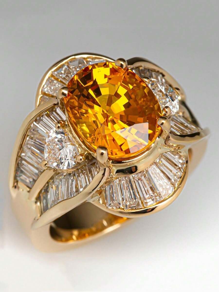 1PC Fashion Luxury Oval Floral-Shaped Zirconia Ring, Elegant Wedding Jewelry Gift, Women's Party Ring - Ring - View 1