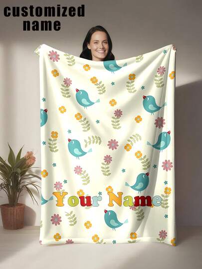 بطانية ناعمة قابلة للتخصيص بموضوع الزهور والطيور، قاعدة بيج فاتح مع طيور صغيرة جميلة، تصميم طازج وحيوي، مناسبة لجميع المواسم، يمكن استخدامها كديكور منزلي، بطانية دافئة يومية، أو هدية فريدة للأعياد والمناسبات، خاصة مناسبة للمحبين للحياة البحرية والأنماط الجميلة