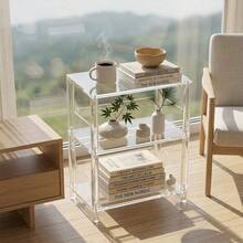 1件装优质透明亚克力边桌，双层小型边桌，适用于沙发和床边，简约现代美学客厅家具 - 方形 - 查看 3