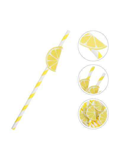 10/20pcs Creative Lemon Pattern Party Paper Straws, Cute Cartoon Striped Paper Straws, Suitable For Birthday Party, Holiday Celebration, Dessert And Beverage Decoration, Bridal Shower, Valentine's Day, Christmas, Thanksgiving Gifts