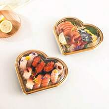 5 Packs Heart-Shaped Plastic Serving Trays With Lids - Multi-Purpose Large Capacity Snack Containers For Fruits, Vegetables, Salads, Cheese Boards, And Parties - Gold - View 8