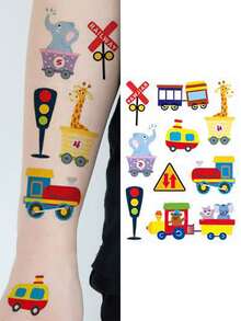 12Pcs Tattoo Stickers, With 104 Patterns Cartoon Steam Locomotive, Pull-Along Train, Choochoo Train Temporary Tattoo - Multicolor - View 4