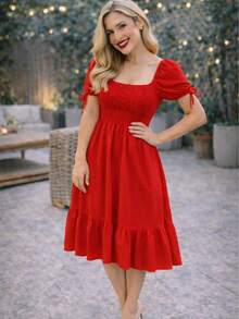 VESTIDO LARGO TIPO CAMPESINO CON MANGA MOD. ALY - Rojo - Ver 5