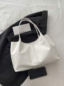 New Soft Leather Large Capacity Tote Bag, Unique Design For Work Commute, Hand/Shoulder Carry,Business Professional Women - White - View 8