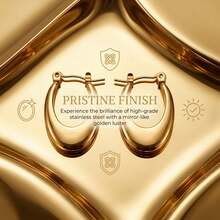 1 par de pendientes de aro gruesos y en forma de U, hipoalergénicos adecuados para oídos sensibles, en tono dorado para mujeres - Dorado - Ver 5
