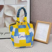 Personalized Crochet Knit Handbag Contrast Stripe Mini Tote Bag, Fashion Knitted Small Top Handle Purse, Handheld Bag For Daily Use, Travel, Shopping - Multicolor - View 12