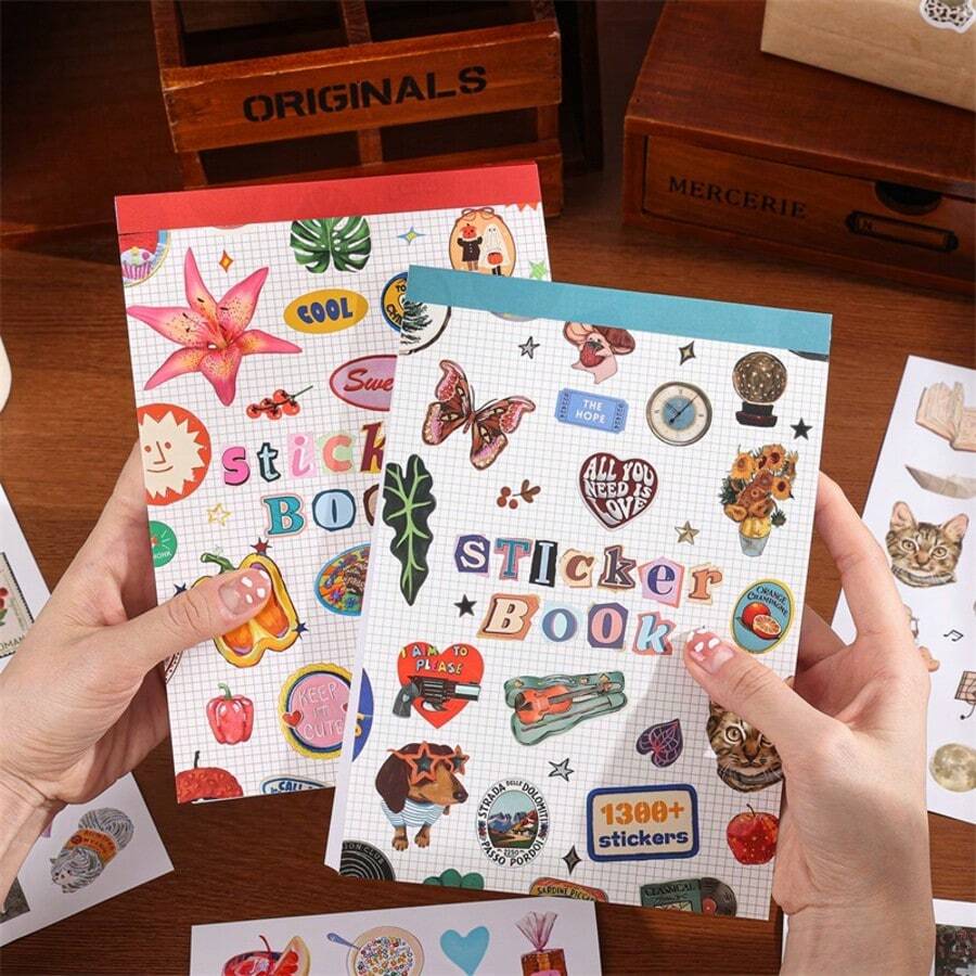 1300+ piezas Libro de pegatinas de dibujos animados, 50 hojas de pegatinas decorativas estéticas, calcomanías de flores y animales para scrapbooking, diarios, portátiles, botellas de agua, equipaje, suministros de manualidades DIY y accesorios para planificadores papelería libro de sticker estikers - Rectángulo - Ver 1