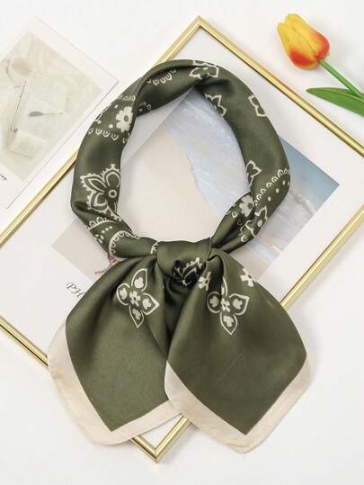 1pc 70*70cm Square Silk Scarf, Women's Satin Printed Headscarf, Neckerchief, Headband, Fashion Ladies Shawl, Scarf