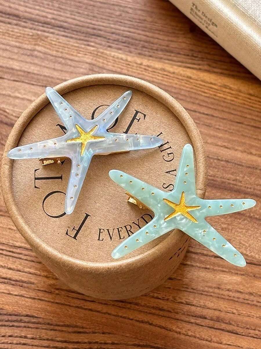 可爱海星发夹，海洋风女孩侧夹，夏季海滩海洋元素优雅发饰 - 彩色 - 查看 1