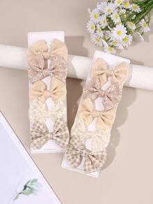 10pcs Beige Fabric Bow Hair Clips, Cute Flower Hair Clips, Retro Butterfly Clips, Everyday & Party Hair Accessories For Girls & Teens - Beige - View 3