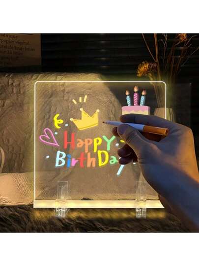 1PC USB LED Acrylic Note Board, Rewritable LED Message Memo Drawing Board, Warm White Light With 7 Color Pens, Scratch-Resistant Adjustable Erasable Drawing Supplies, Creative Birthday Gift & Party Home Office Decoration