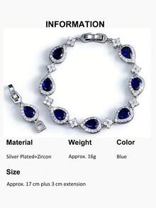 1条女士水滴梨形切割立方氧化锆圆形CZ花朵链条镀银网球手链,适合婚礼、订婚、宴会、选美、派对、伴娘、女友、妻子、母亲等场合佩戴。 - 1pcs of Bracelet - 查看 14