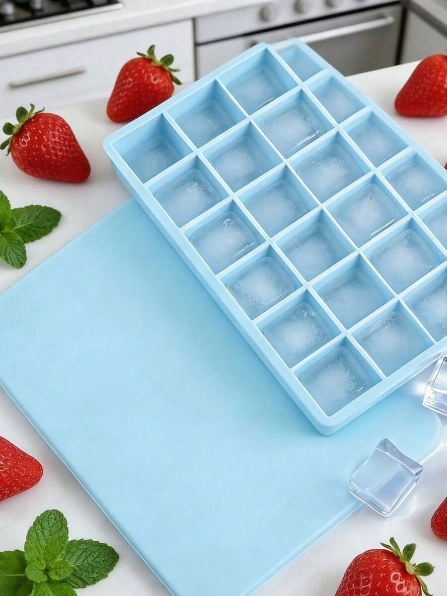1pc Blue Silicone Tray With Lid - 24 Cavity Soft Quick Release Easy Demold Stackable Reusable Design, Ideal For Making Summer Drinks, Cocktails, Cold Brew Coffee, Smoothies At Home, Bar, BBQ, Party, Office, Great Gift For Home Chefs, Bartenders And Hosts - Multicolor - View 1