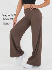 Women's High Waist Solid Color Loose Wide Leg Yoga Pants, Comfortable And Slimming, Suitable For Running, Fitness And Yoga - Cà phê nâu - Xem 3