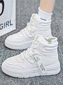 Women's Casual Sport Sneakers New High-Top Canvas Shoes Thick Sole Platform Skateboard Shoes Round Toe Lace-Up Low-Top Comfortable White Shoes For Women, Breathable Odor-Resistant Personalized Motorcycle Boots For Couples Outdoor Travel Vacation - White - View 6