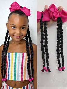2PCS Kids Twisted Braids Wig With Bow Braid Ponytail Fake Hair Accessory New Chinese Style Ponytail Wig Hairpiece - Black - View 8