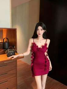 Women Short Dresses - Red - View 2