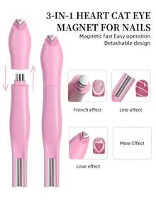 1pc Pink 3-In-1 Cat Eye Nail Magnet Tool, Suitable For Cat Eye Nail Polish, Heart Shape, Round Shape, Applicable For Studio, Home DIY, Nail Salon - Multicolor - View 2